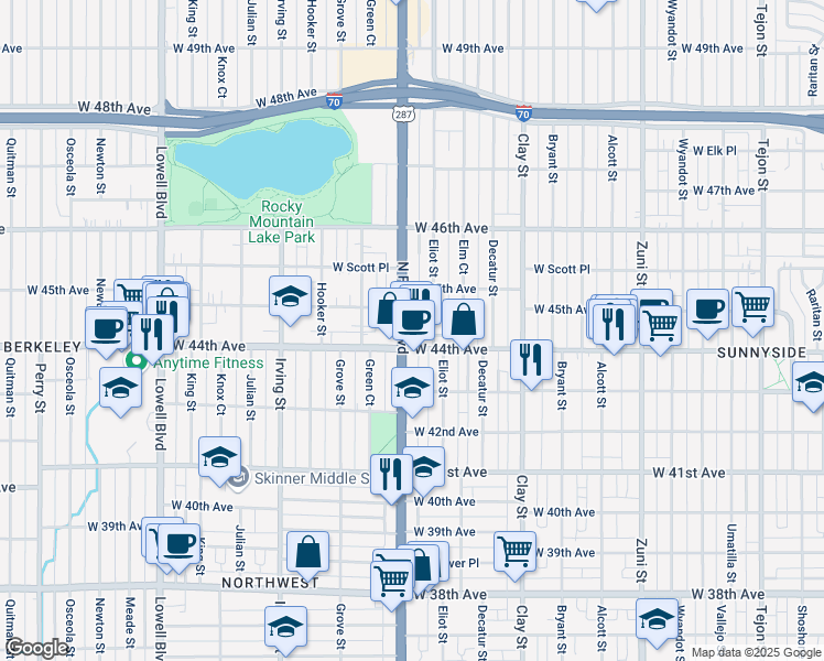 map of restaurants, bars, coffee shops, grocery stores, and more near 4411 Federal Boulevard in Denver