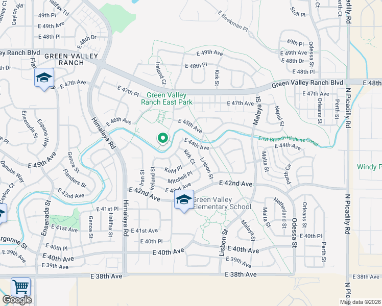 map of restaurants, bars, coffee shops, grocery stores, and more near 4372 Kirk Court in Denver