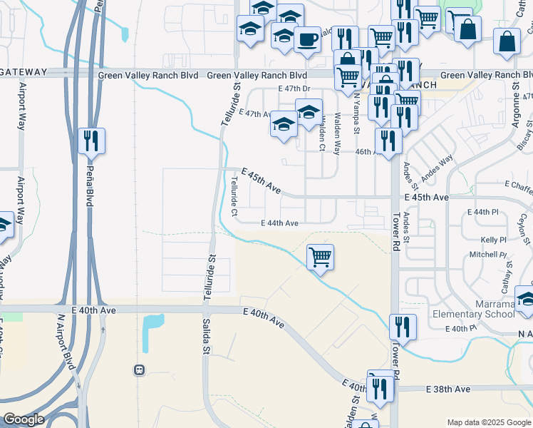 map of restaurants, bars, coffee shops, grocery stores, and more near 4401 Ventura Street in Denver