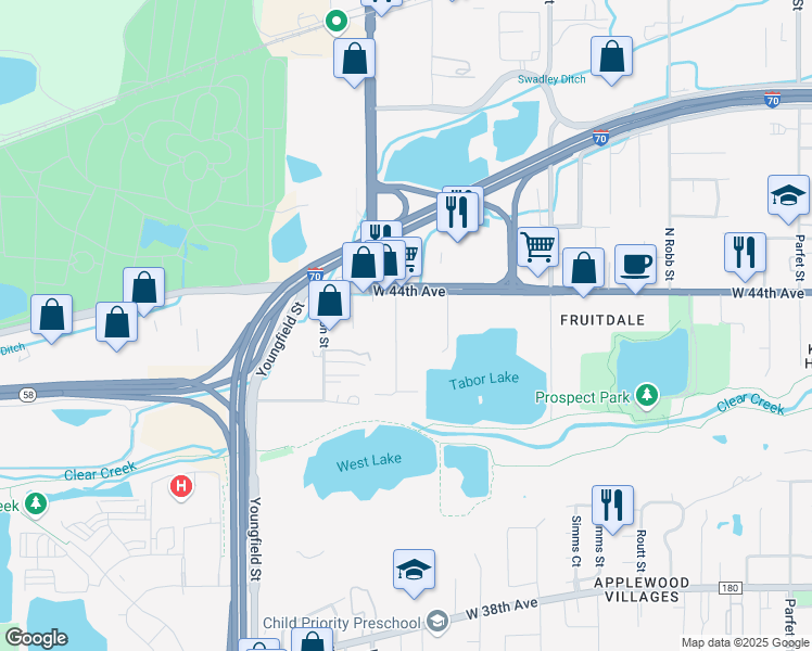 map of restaurants, bars, coffee shops, grocery stores, and more near 4330 Vivian Street in Wheat Ridge