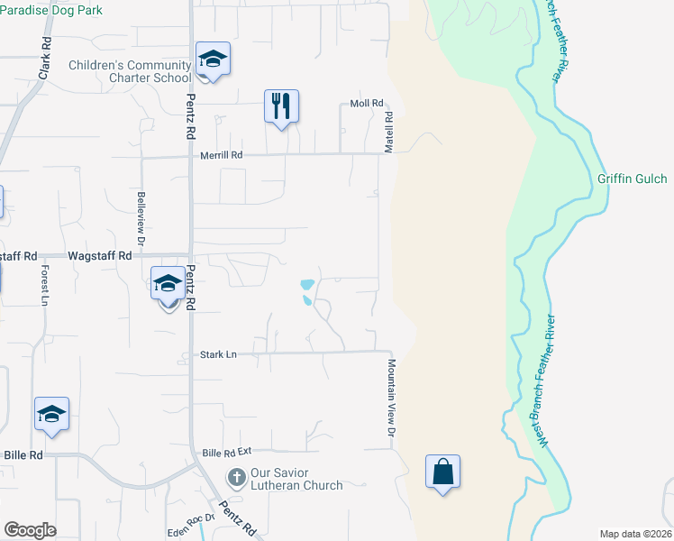 map of restaurants, bars, coffee shops, grocery stores, and more near 1871 June Way in Paradise