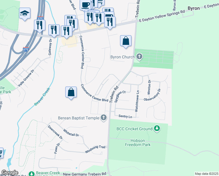 map of restaurants, bars, coffee shops, grocery stores, and more near 2295 Pinnacle Court in Fairborn