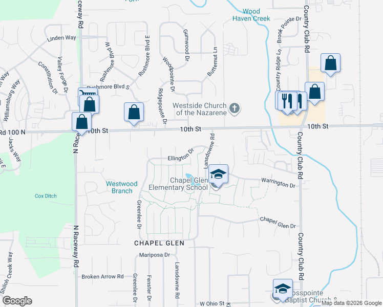 map of restaurants, bars, coffee shops, grocery stores, and more near 820 Ellington Court in Indianapolis