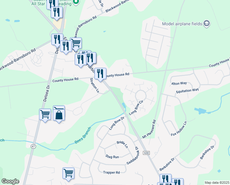 map of restaurants, bars, coffee shops, grocery stores, and more near 208 Egg Harbor Road in Washington Township