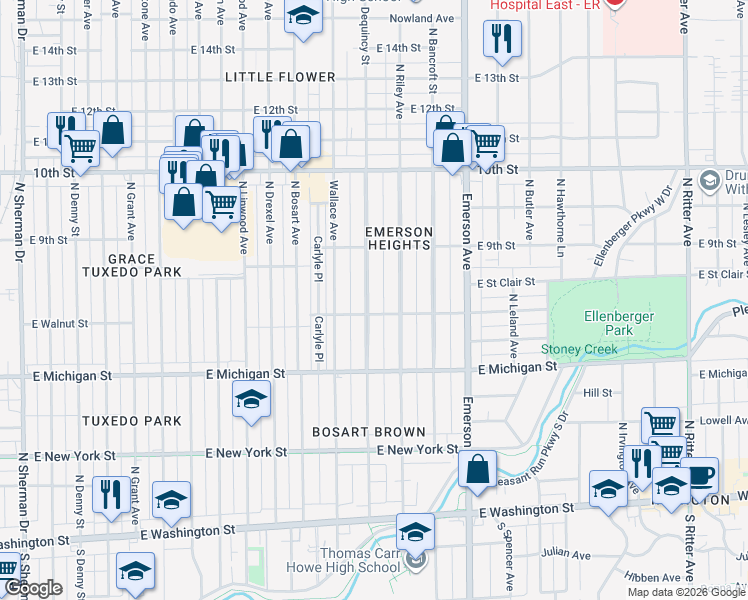 map of restaurants, bars, coffee shops, grocery stores, and more near 702 North Riley Avenue in Indianapolis