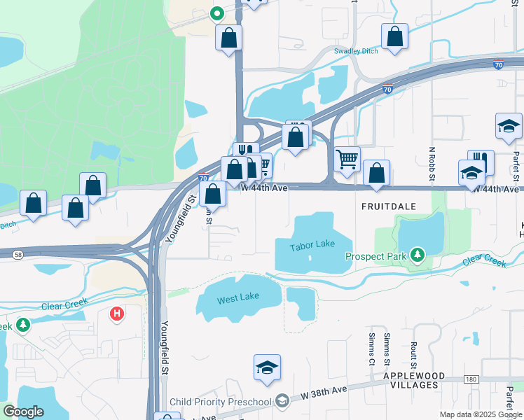 map of restaurants, bars, coffee shops, grocery stores, and more near 4330 Vivian Street in Wheat Ridge