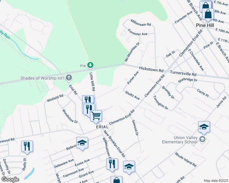 map of restaurants, bars, coffee shops, grocery stores, and more near 22 York Terrace in Sicklerville