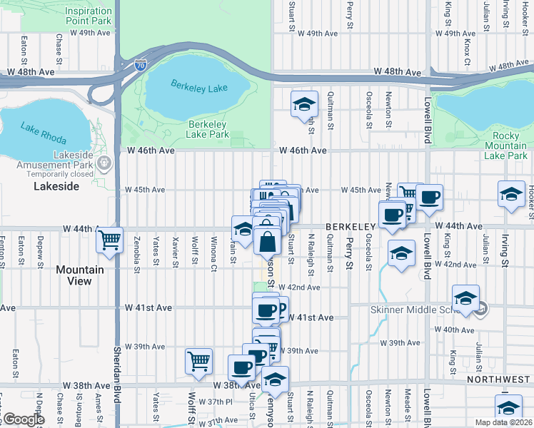 map of restaurants, bars, coffee shops, grocery stores, and more near 4437 Tennyson Street in Denver