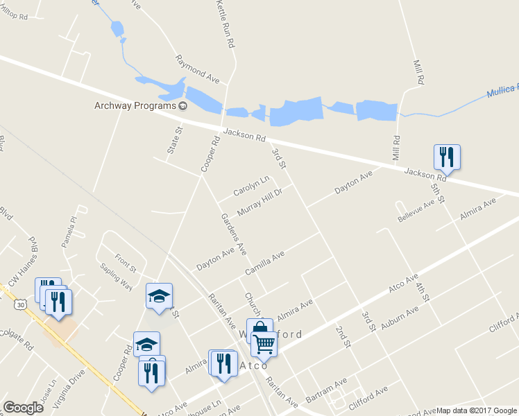 map of restaurants, bars, coffee shops, grocery stores, and more near 2320 Murray Hill Drive in Atco