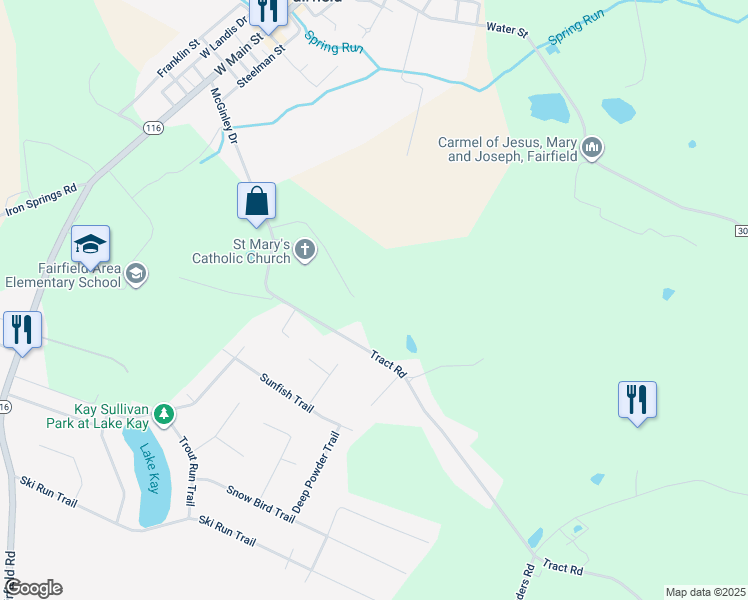 map of restaurants, bars, coffee shops, grocery stores, and more near 175 Sanders Lane in Fairfield