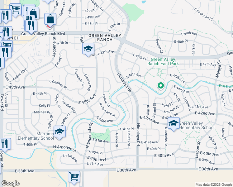 map of restaurants, bars, coffee shops, grocery stores, and more near 19901 Mitchell Circle in Denver