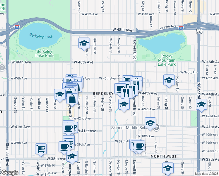 map of restaurants, bars, coffee shops, grocery stores, and more near in Denver