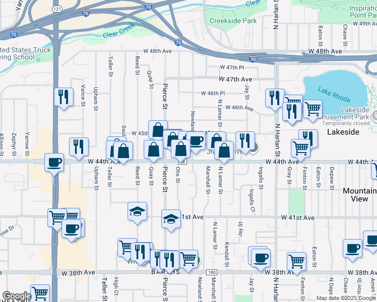 map of restaurants, bars, coffee shops, grocery stores, and more near 6551 West 44th Avenue in Wheat Ridge