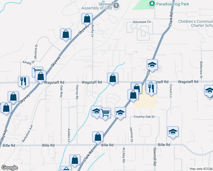 map of restaurants, bars, coffee shops, grocery stores, and more near in Paradise