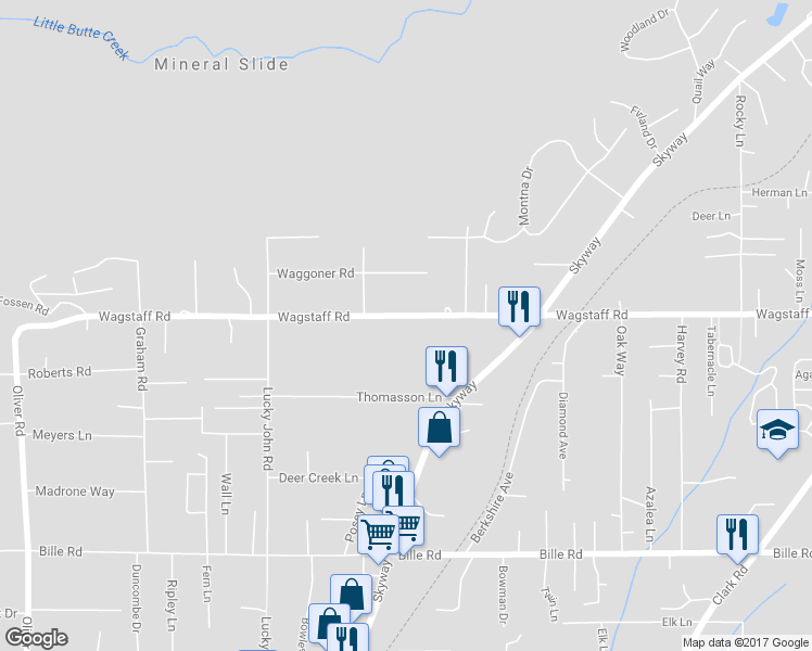 map of restaurants, bars, coffee shops, grocery stores, and more near 998 Wagstaff Road in Paradise