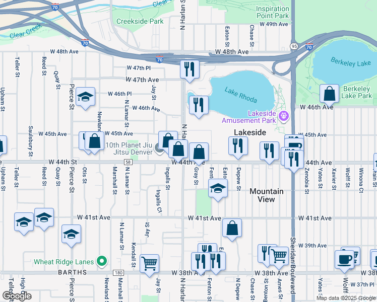 map of restaurants, bars, coffee shops, grocery stores, and more near 5901 West 44th Avenue in Denver