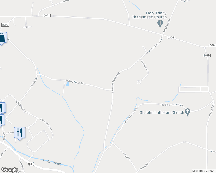 map of restaurants, bars, coffee shops, grocery stores, and more near 1903 Sieling Farm Road in New Freedom