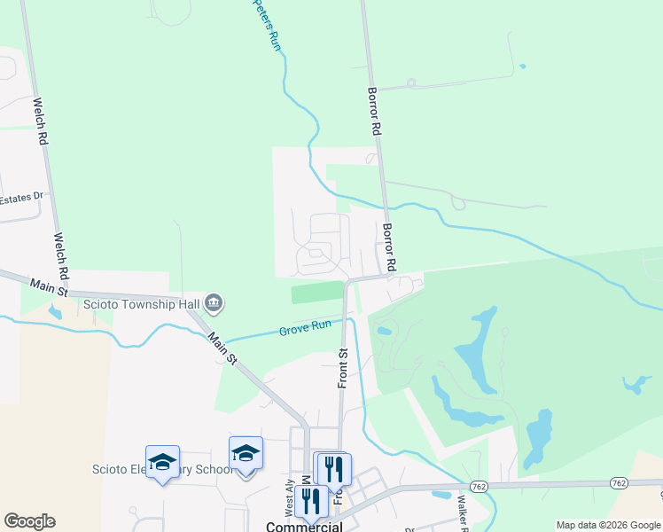 map of restaurants, bars, coffee shops, grocery stores, and more near 47 Genoa Circle in Commercial Point