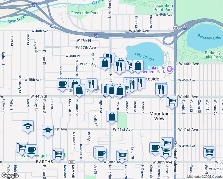 map of restaurants, bars, coffee shops, grocery stores, and more near 5901 W 44th Ave in Denver
