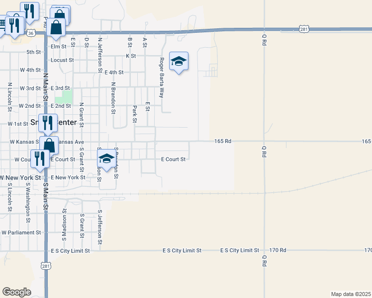 map of restaurants, bars, coffee shops, grocery stores, and more near 109 Womer Drive in Smith Center