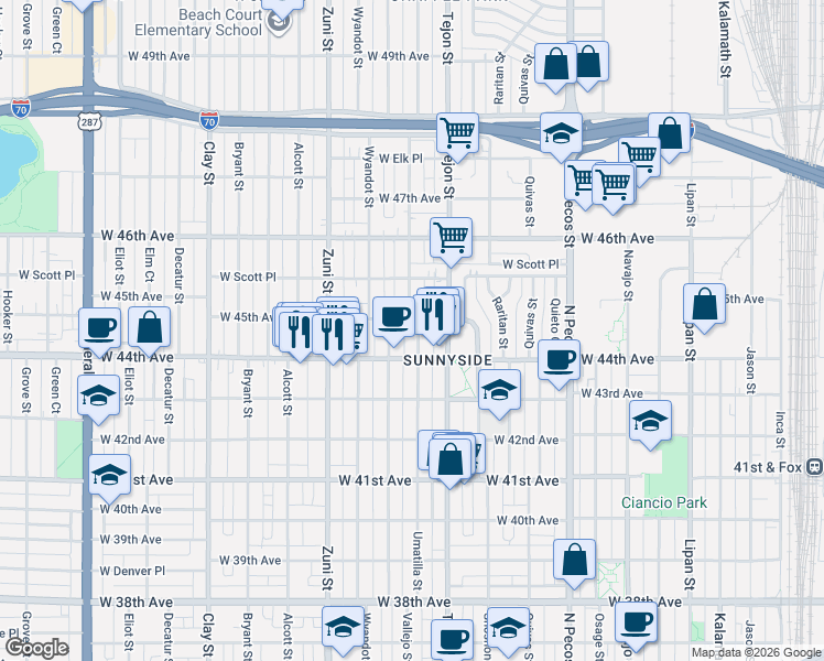 map of restaurants, bars, coffee shops, grocery stores, and more near in 