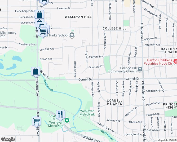 map of restaurants, bars, coffee shops, grocery stores, and more near 24 Roger Court in Dayton