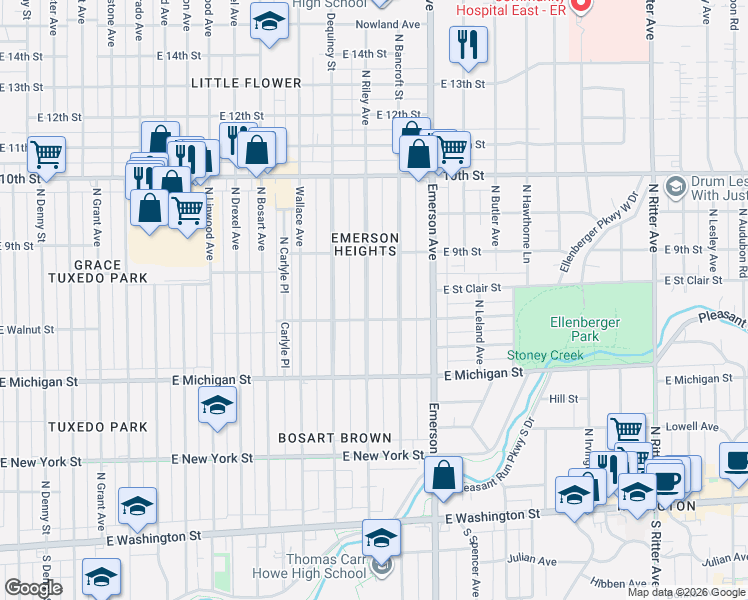 map of restaurants, bars, coffee shops, grocery stores, and more near 706 North Bancroft Street in Indianapolis