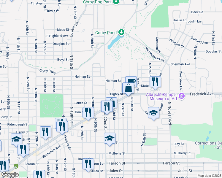 map of restaurants, bars, coffee shops, grocery stores, and more near 136 Park Lane in Saint Joseph