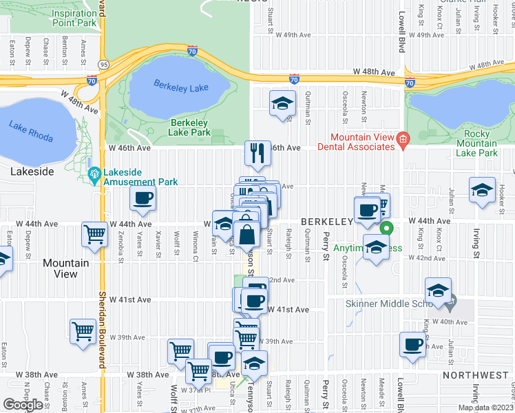 map of restaurants, bars, coffee shops, grocery stores, and more near 4428 Tennyson Street in Denver
