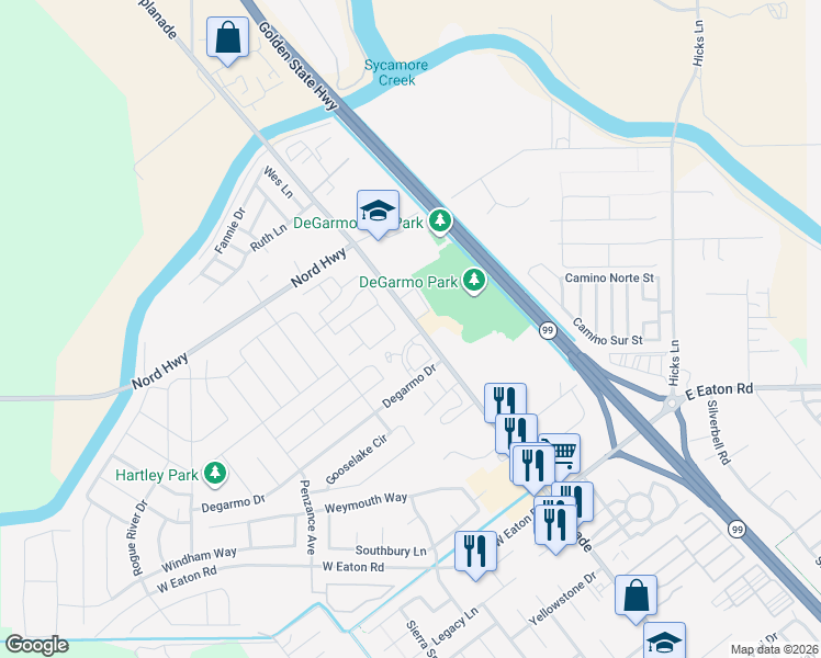 map of restaurants, bars, coffee shops, grocery stores, and more near 3387 Bodero Lane in Chico