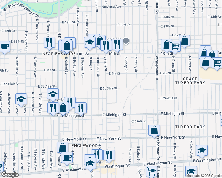 map of restaurants, bars, coffee shops, grocery stores, and more near in Indianapolis