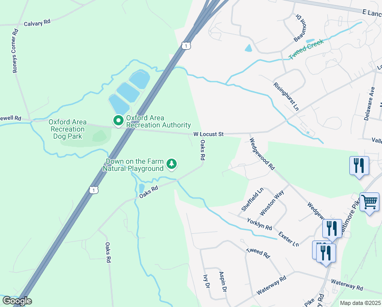 map of restaurants, bars, coffee shops, grocery stores, and more near 804 West Locust Street in Oxford