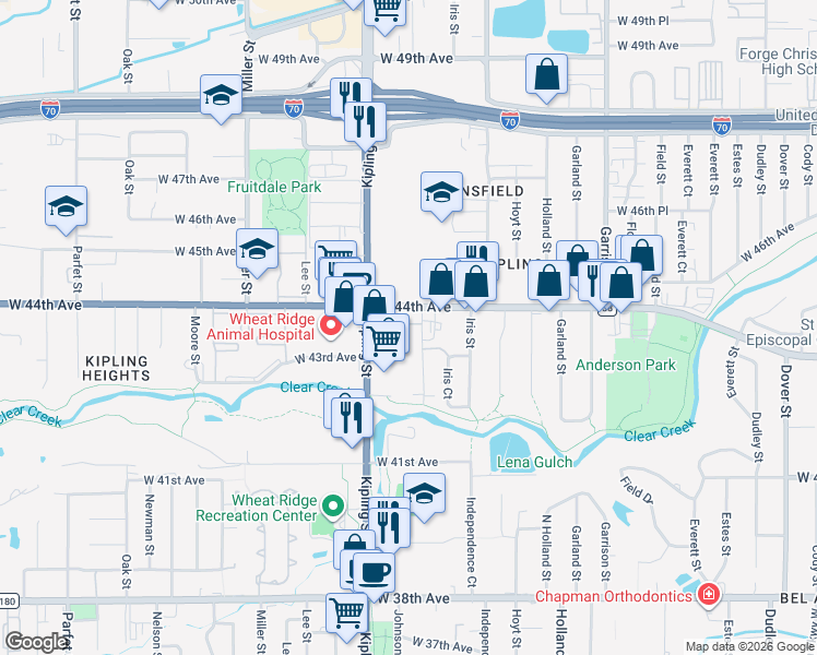 map of restaurants, bars, coffee shops, grocery stores, and more near in Denver
