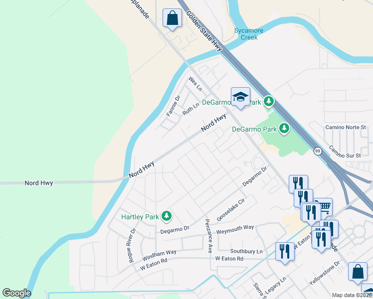 map of restaurants, bars, coffee shops, grocery stores, and more near 320 Sonora Lane in Chico