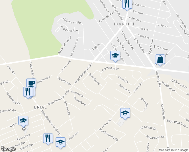 map of restaurants, bars, coffee shops, grocery stores, and more near 14 Tiffany Place in Sicklerville