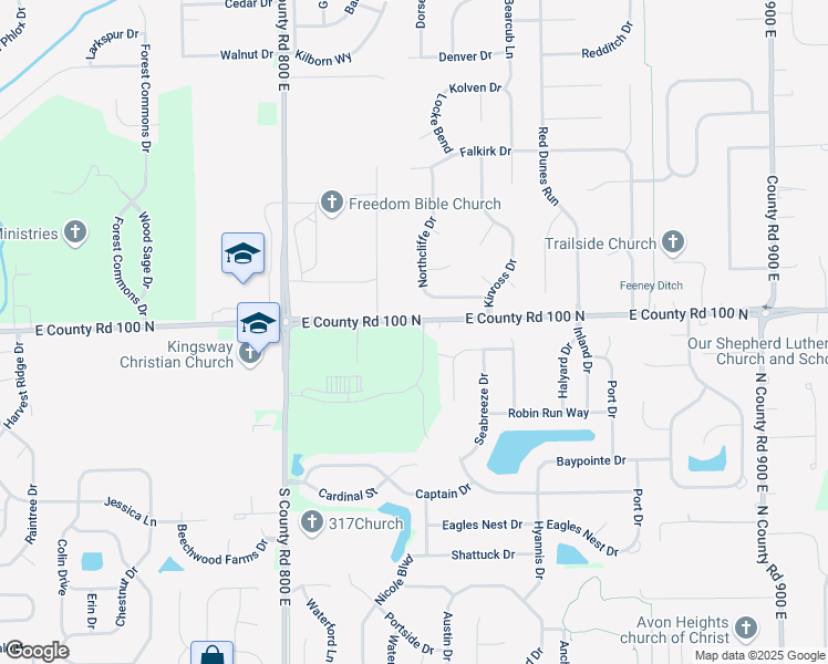 map of restaurants, bars, coffee shops, grocery stores, and more near 994 Countryside Crossing Way in Avon