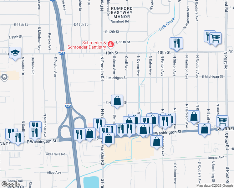 map of restaurants, bars, coffee shops, grocery stores, and more near 306 Belmar Avenue in Indianapolis
