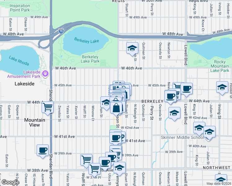 map of restaurants, bars, coffee shops, grocery stores, and more near 4455 Tennyson Street in Denver