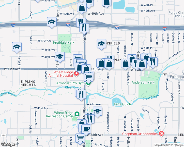 map of restaurants, bars, coffee shops, grocery stores, and more near in Denver