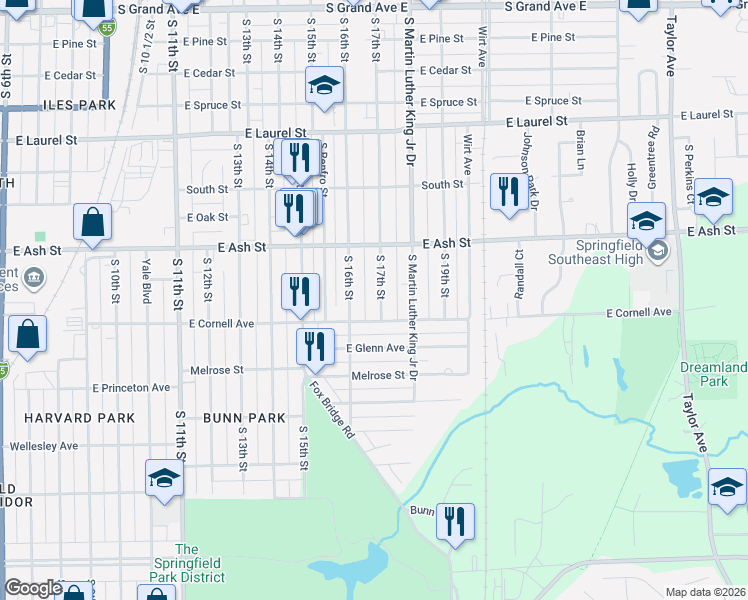map of restaurants, bars, coffee shops, grocery stores, and more near 2181 South 17th Street in Springfield