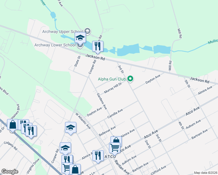 map of restaurants, bars, coffee shops, grocery stores, and more near 2320 Murray Hill Drive in Atco