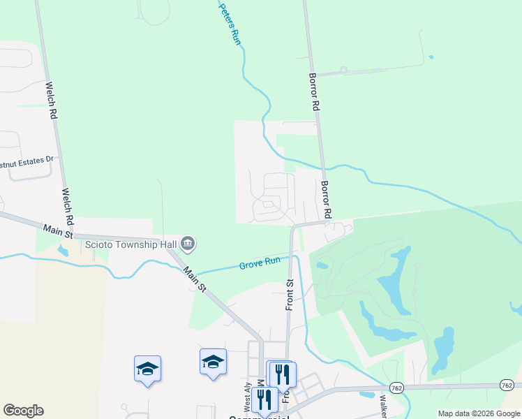 map of restaurants, bars, coffee shops, grocery stores, and more near 47 Genoa Circle in Commercial Point