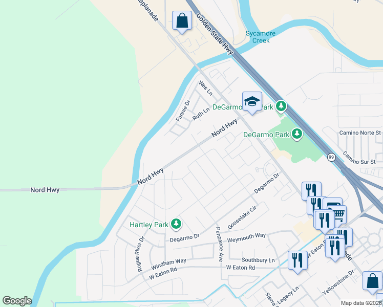 map of restaurants, bars, coffee shops, grocery stores, and more near 4117 Nord Highway in Chico