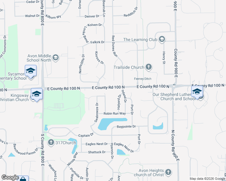 map of restaurants, bars, coffee shops, grocery stores, and more near 793 North County Road 800 East in Avon