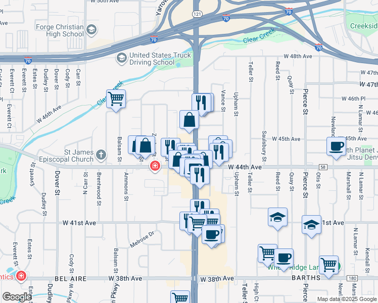 map of restaurants, bars, coffee shops, grocery stores, and more near 4401 Wadsworth Boulevard in Wheat Ridge