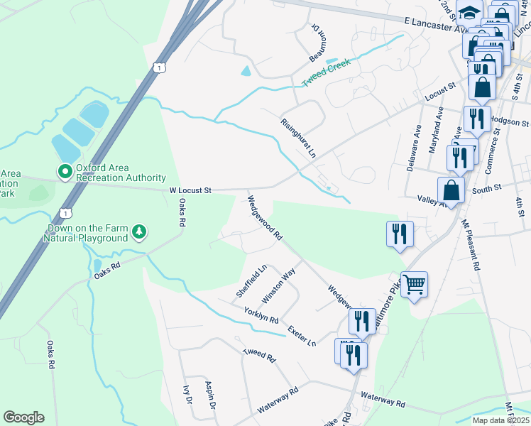 map of restaurants, bars, coffee shops, grocery stores, and more near 107 Wedgewood Road in Oxford