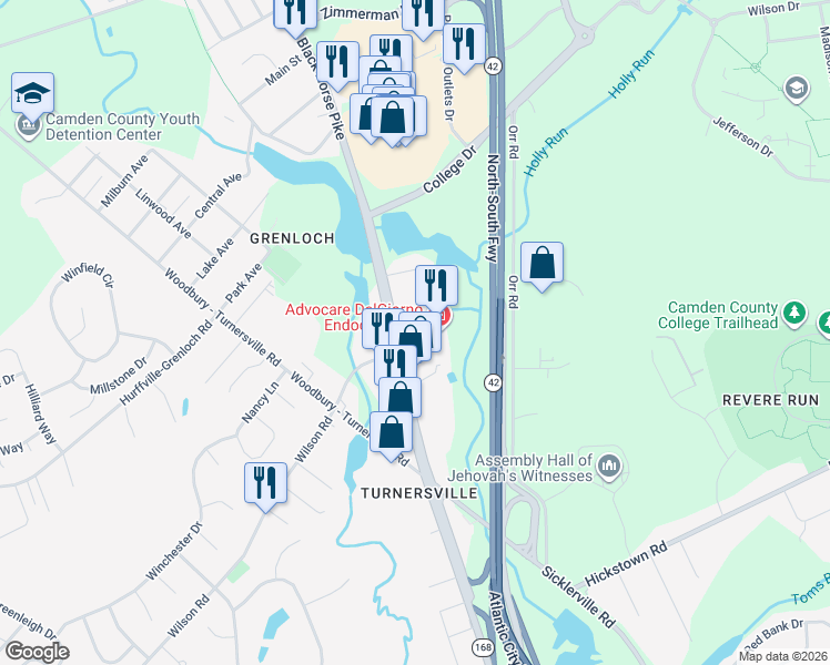 map of restaurants, bars, coffee shops, grocery stores, and more near in Washington Township