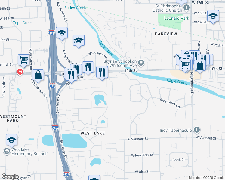 map of restaurants, bars, coffee shops, grocery stores, and more near in Indianapolis