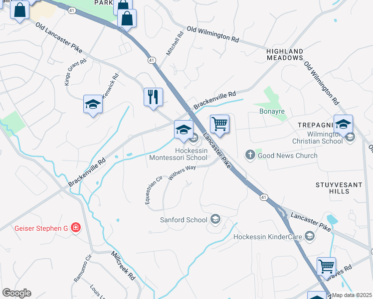 map of restaurants, bars, coffee shops, grocery stores, and more near 1000 Old Lancaster Pike in Hockessin