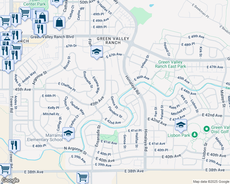map of restaurants, bars, coffee shops, grocery stores, and more near 19901 Mitchell Circle in Denver